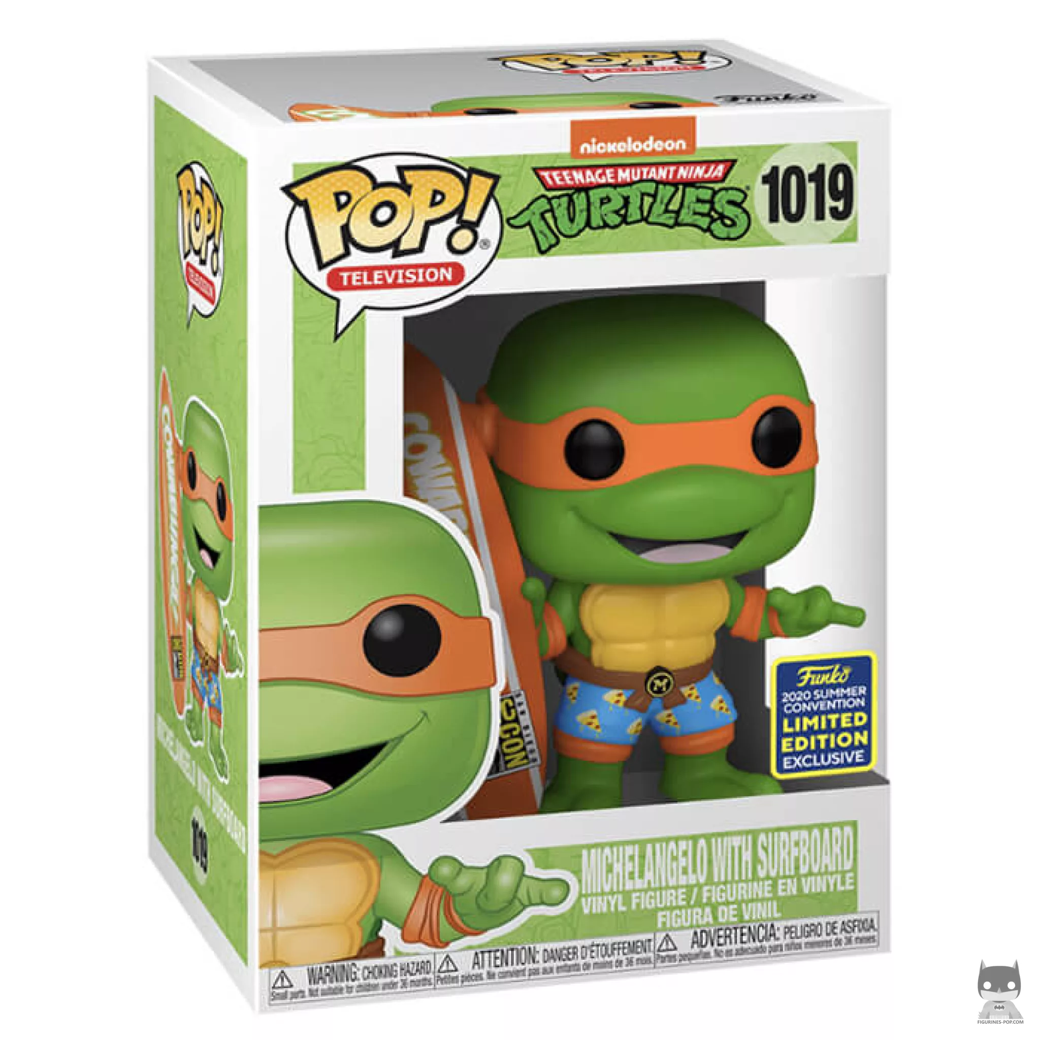 Figurine Funko POP Michelangelo avec une planche de surf avec boîte