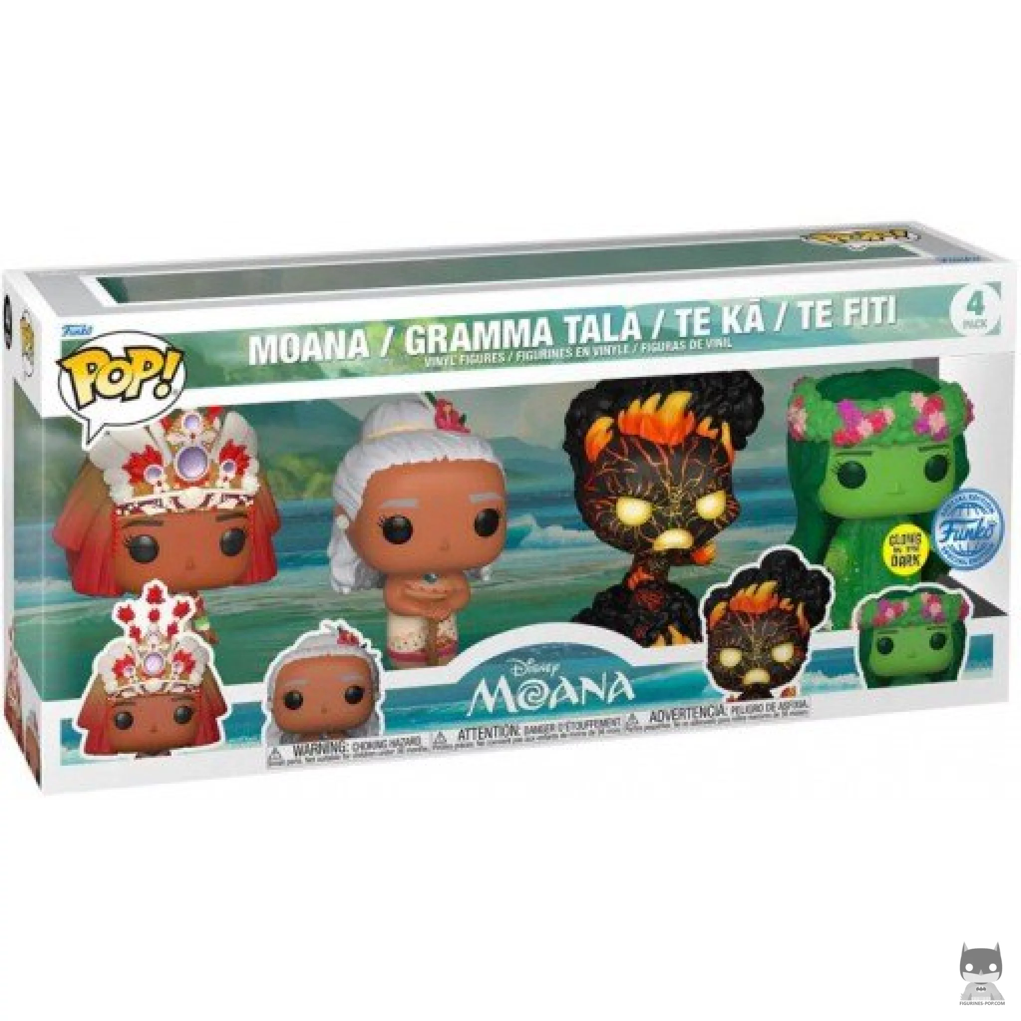 Figurine Funko POP Vaiana, Grand-Mère Tala, Te Ka & Te Fiti (Glow in the Dark) avec boîte