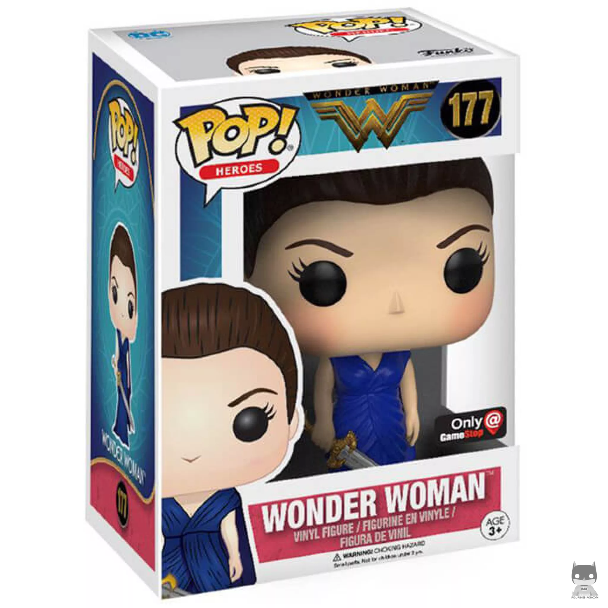 Figurine Funko POP Wonder Woman en robe bleue avec boîte