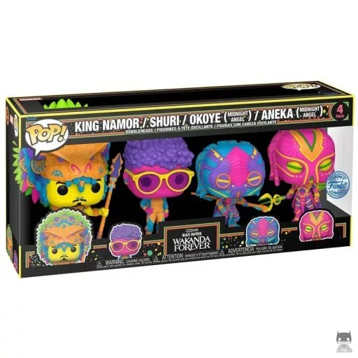 Figurine Funko POP King Namor, Shuri, Okoye & Aneka (Black Light) (Black Panther : Wakanda Forever)