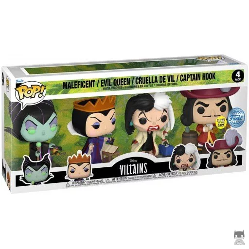 Figurine Funko POP Maléfique, La Méchante Reine, Cruella d'Enfer & Capitaine Crocher (Villains Disney)