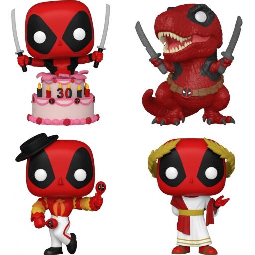 Figurine Funko POP Deadpool dans Gâteau, Dinopool, Deadpool Flamenco & Deadpool Sénateur Romain (Deadpool)