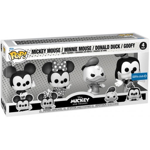 Mickey Mouse, Minnie Mouse, Donald Duck & Dingo (Black & White)