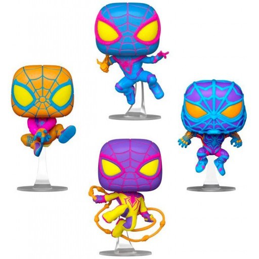 Figurine Funko POP Miles Morales : Costume classique , S.T.R.I.K.E. Costume, Costume du chat Bodega & Costume T.R.A.C.K (Black Light) (Spider-Man: Miles Morales)