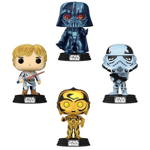 Figurine Funko POP Dark Vador, Luke Skywalker, C-3PO & Stormtrooper (Star Wars : Retro Series)