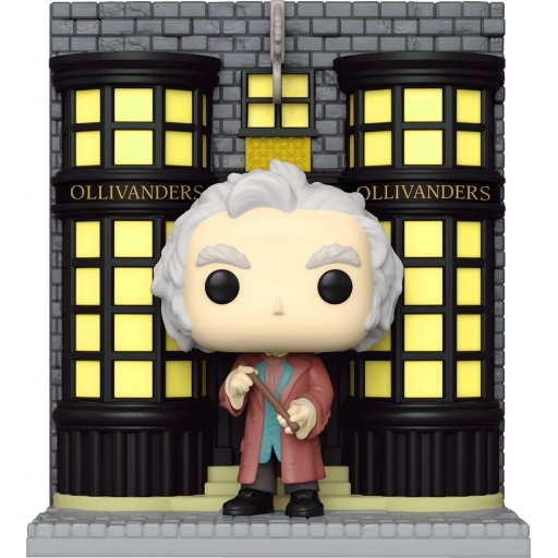 Figurine Garrick Ollivander devant Boutique de Baguettes Magiques Ollivanders (Chemin de Traverse) (Harry Potter)