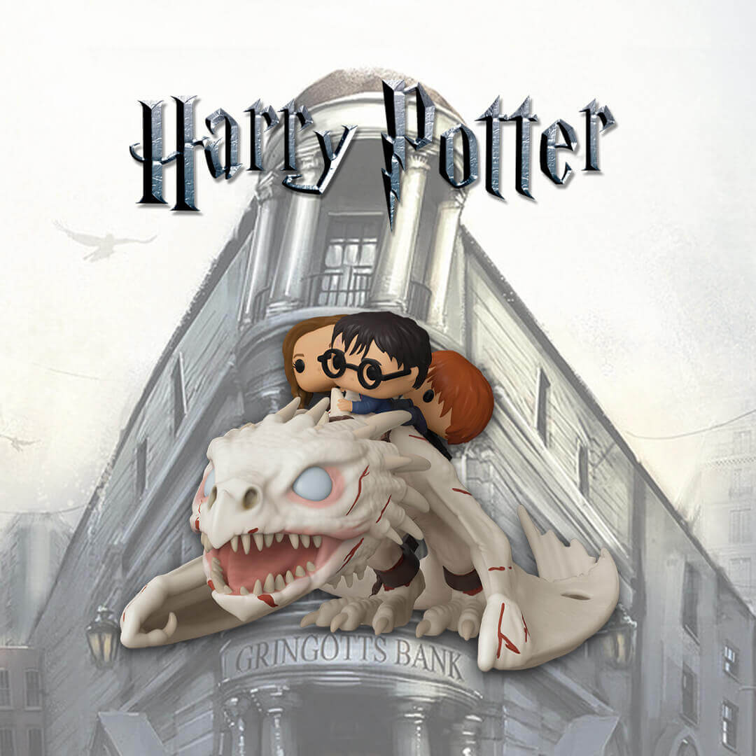 Funko POP Rides Harry Potter : Harry, Ron et Hermione sur le dragon de Gringotts